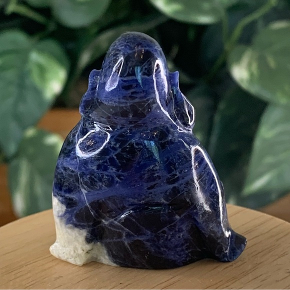 Vintage Deep Blue Sodalite Buddha Figurine MCM Crystal Man Stone Carving 2" 42g - Picture 6 of 16
